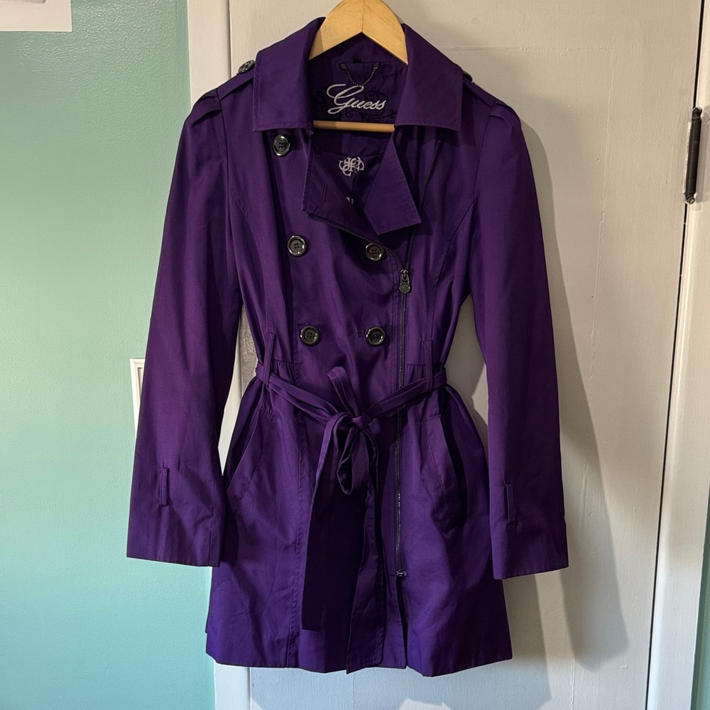 Guess Womens Medium Purple Double Breasted raincoat trench coat
